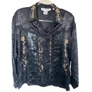 VTG together | satin floral beaded collared shirt